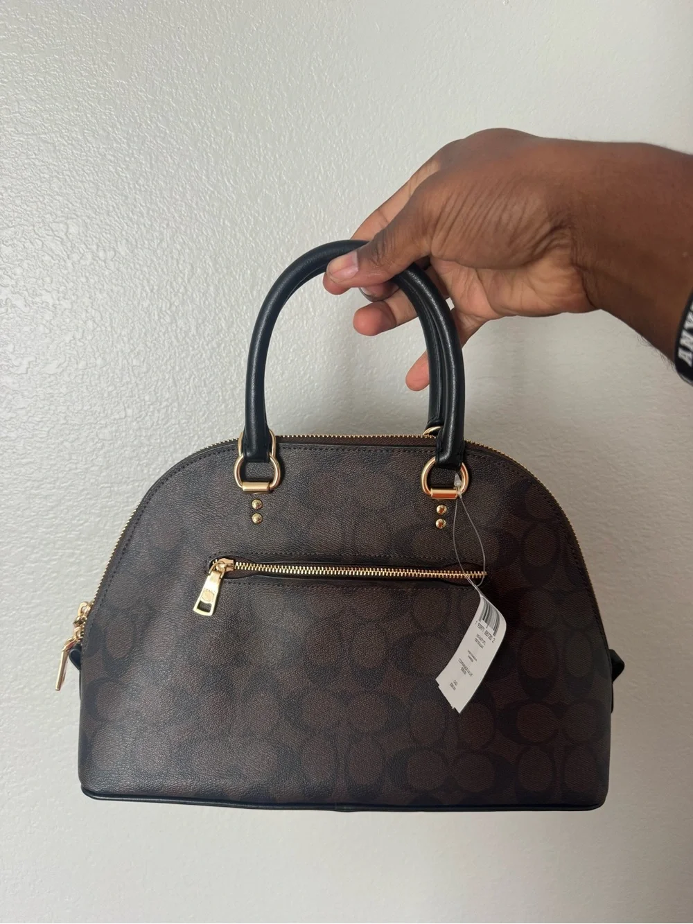 Coach Brown Signature Dome Satchel with Black Handles